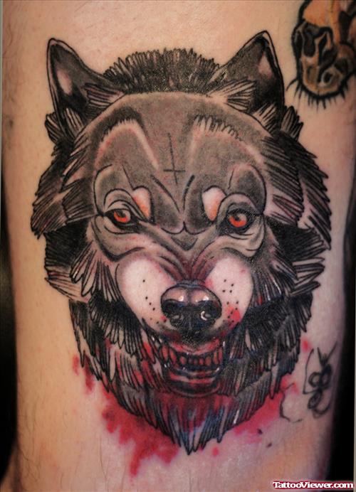 Amazing Grey Ink Wolf Tattoo