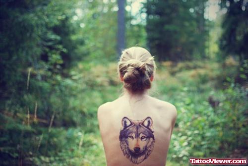 Wolf Tattoo On Girl Back