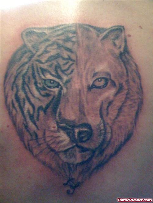 Tiger And Wolf Head Tattoo Design