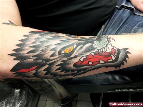 Koeplinger Wolf Forearm Tattoo On Sleeve