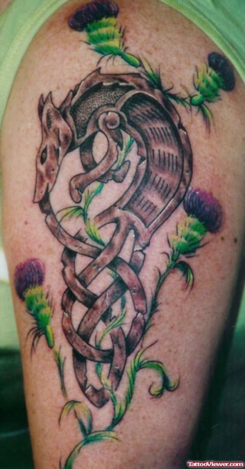 Celtic Wolf Tattoo On Half Sleeve