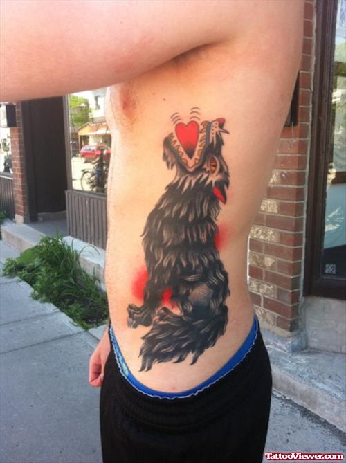 Awesome Side Rib Wolf Tattoo