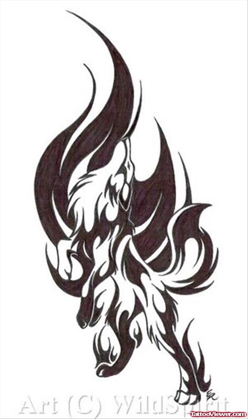 Flaming Wolf Tattoo Design