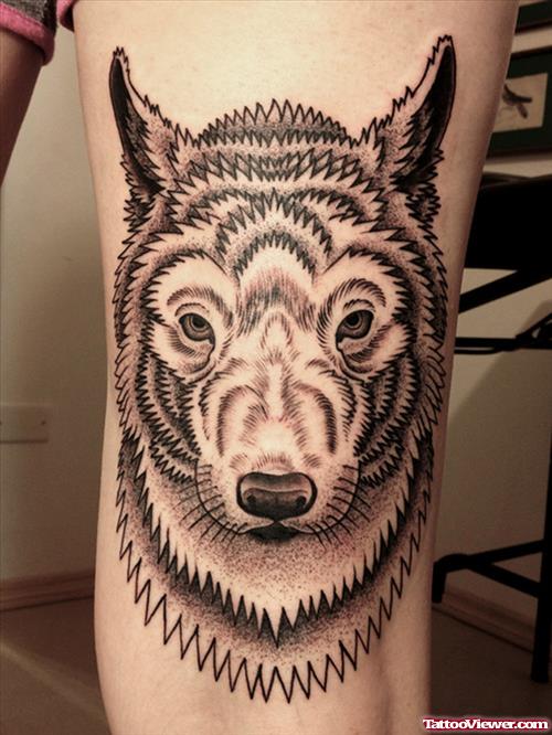 Attractive Grey Ink Wolf Tattoo On Arm