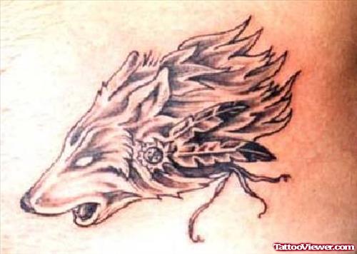 Grey Ink Native Wolf Tattoo