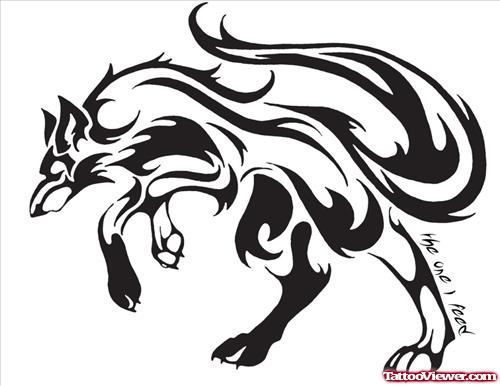 Great Black Tribal Wolf Tattoo Design