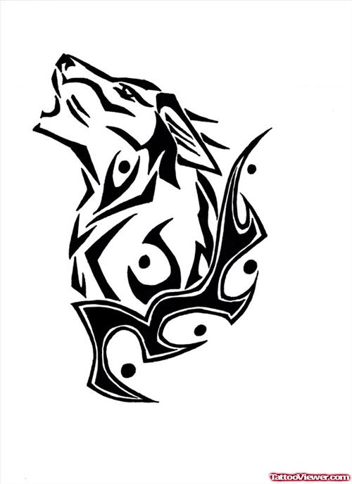 Black Ink Tribal Howling Wolf Tattoo Design