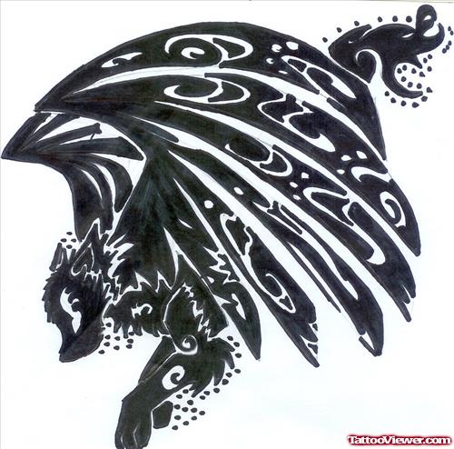 Tribal Winged Wolf Tattoo Design