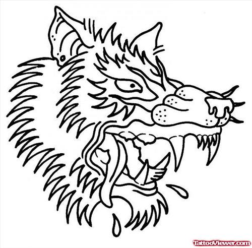 Outline Wolf Head Tattoo Design