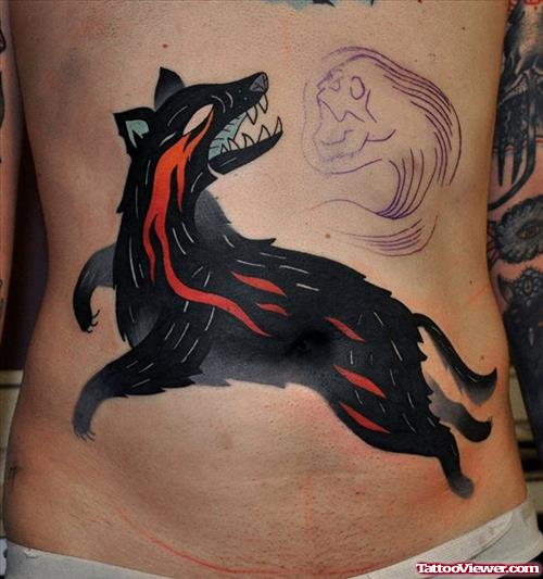 colored Wolf Tattoo On Belly