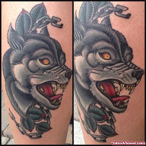 Awesome Grey Ink Wolf Tattoo