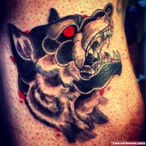 Amazing Grey Ink Wolf Head Tattoo
