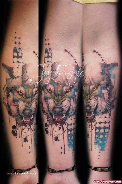 Abstract Wolf Tattoo On sleeve