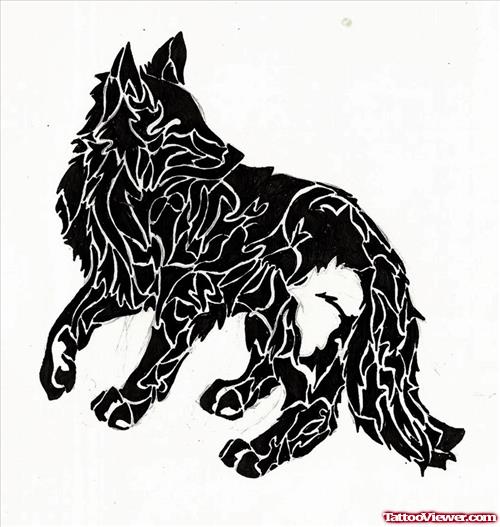 Black Ink Wolf Tattoos Design