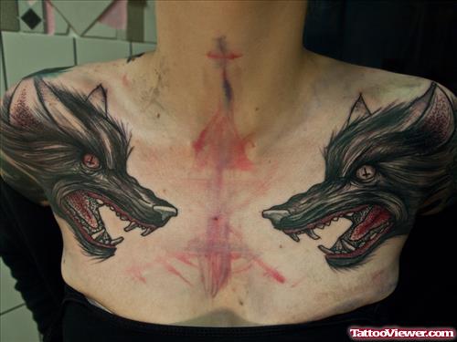 Wolves Tattoos On Collarbones
