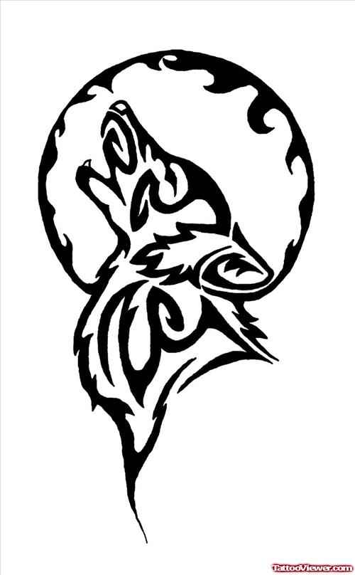 Tribal Moon and Wolf Tattoo Design