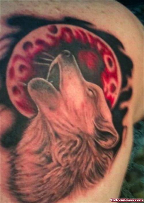 Moon And Wolf Head Tattoo
