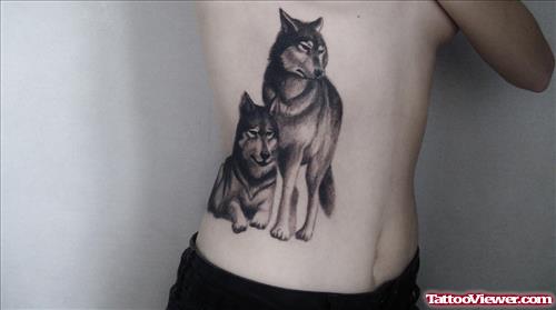 Grey Ink Wolf Tattoos On Side Rib
