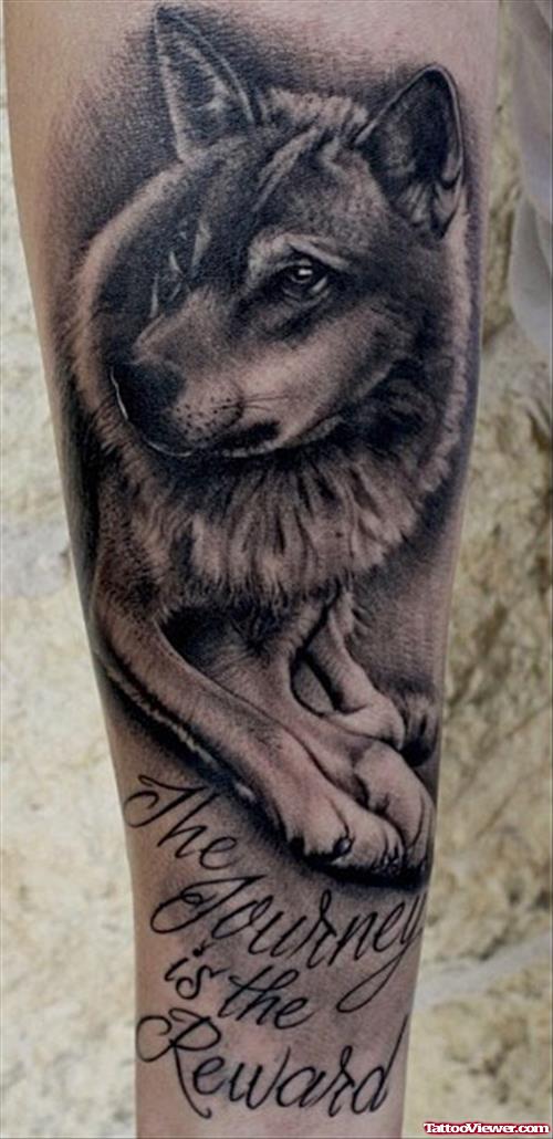 Grey Ink Wolf Tattoo On Sleeve