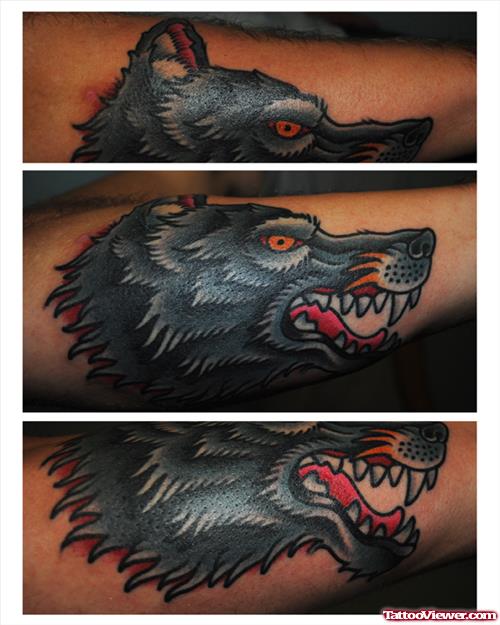 Cute Grey Ink Wolf Head Tattoo