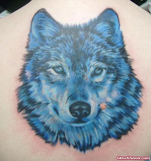 Cool Blue Ink Wolf Head Tattoo