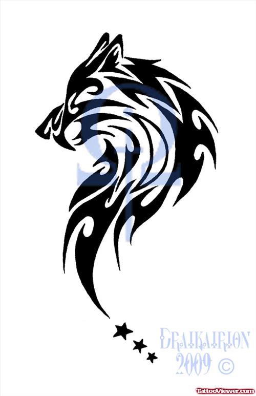Cool Black Tribal Wolf Head Tattoo Design