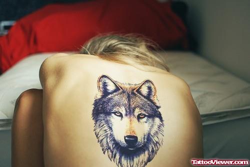 Back Body Wolf Head Tattoo On Back