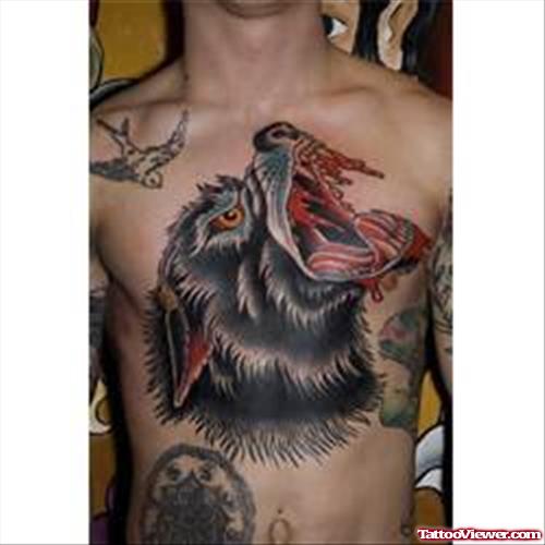 Angry Wild Wolf Tattoo On Man Chest