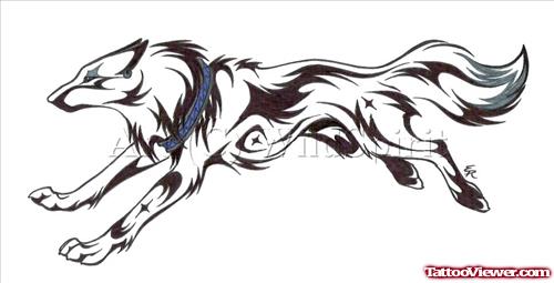 Tribal Jumping Wolf Tattoo Design