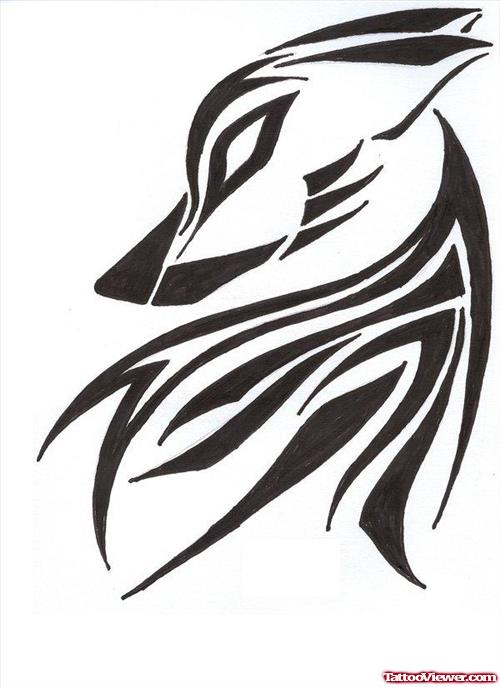 Black Ink Tribal and Wolf Tattoo Design