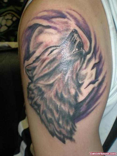Best Grey Ink Wolf Tattoo On Right Half Sleeve