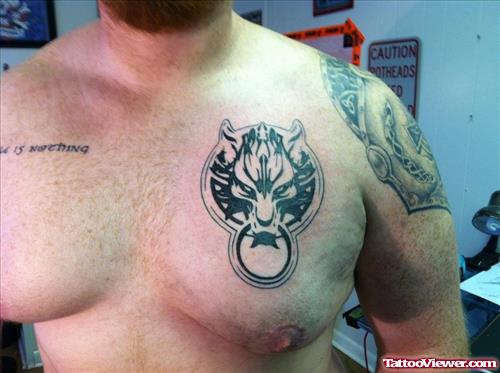 Awesome Wolf Tattoo On Man Chest