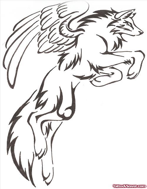 Awesome Winged Wolf Tattoo Design