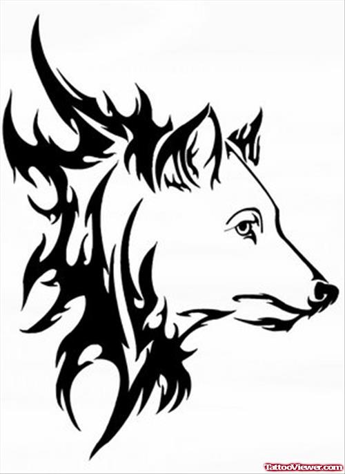 Awesome Tribal And Wolf Head Tattoo Design