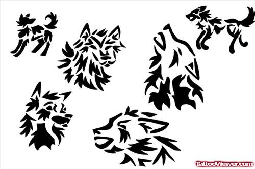 Tribal Wolf Heads Tattoos Designs