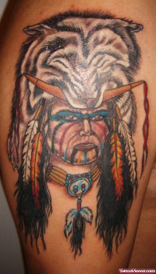 Native Wolf Tattoo On Right SHoulder
