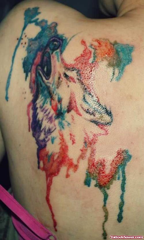 Colored Wolf Tattoos On Back