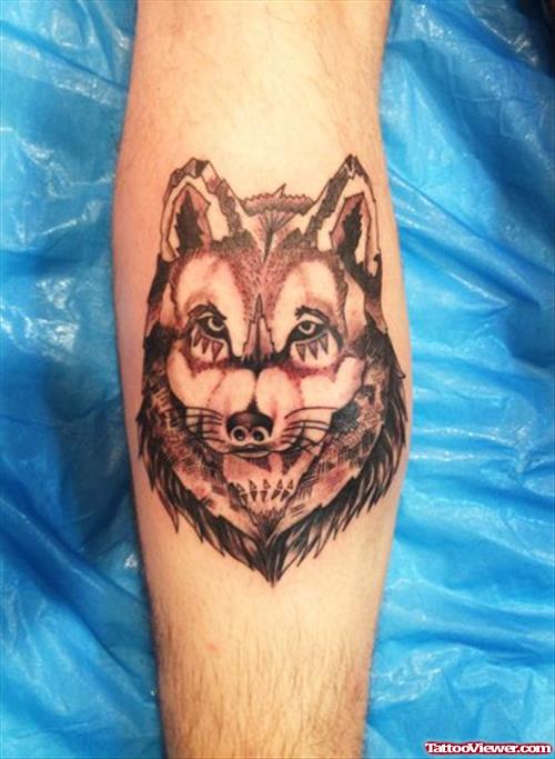 Classic Grey Ink Wolf Head Tattoo On Sleeve