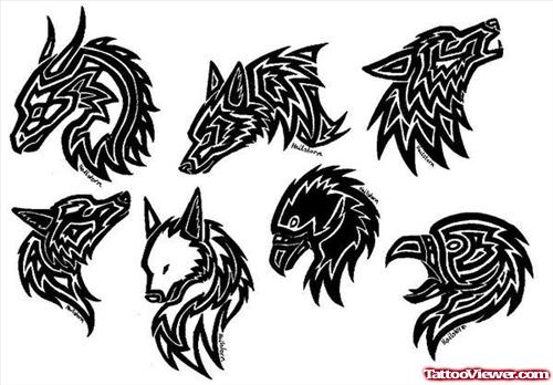 Black Tribal Wolf Tattoos Designs