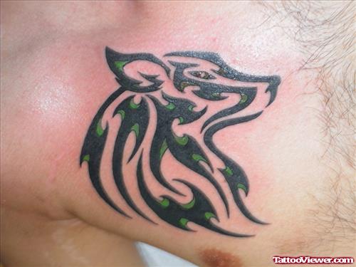 Black Tribal Wolf Tattoo On Man Chest