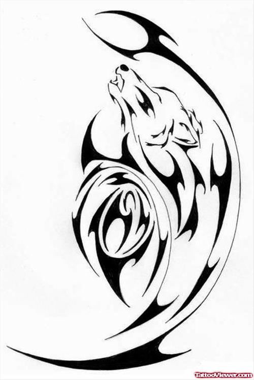 Beautiful Black Tribal Wolf Tattoos Design