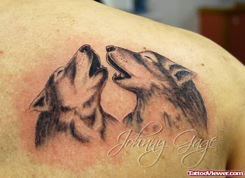 Wolf Couple Tattoo On Back