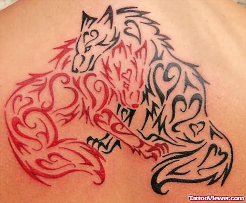Red & Black Wolf Celtic Tattoo