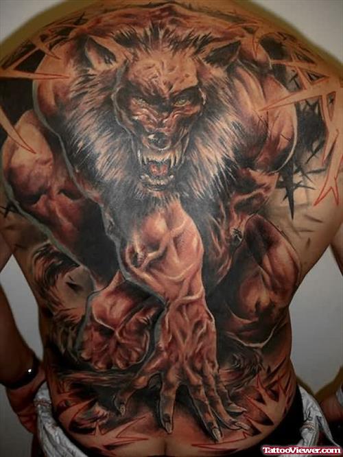 Dangerous Dragon Wolf Tattoo On Back