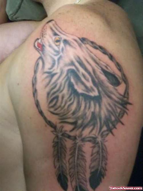 Wolf Tattoo With Feathers
