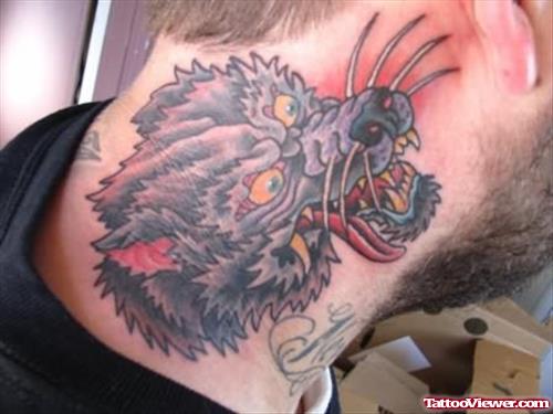 Dragon Wolf Tattoo On Neck
