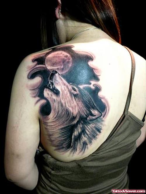 Extreme Wolf Tattoo On Back Shoulder