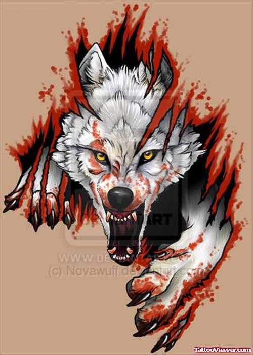 Attacking Wolf Tattoo Design