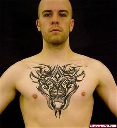 Stylish Wolf Tattoo On Chest