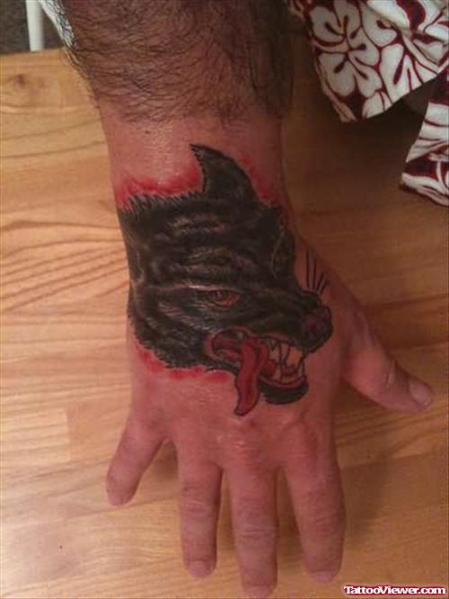 Wolf Tattoo On Hand For Men